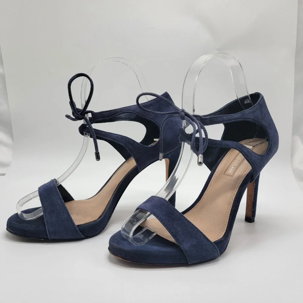 Antonio Melani Navy Blue Suede Sandals Women's Sz 6.5 Leather Sole Sexy Heels